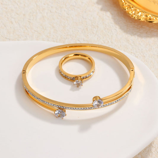 Lila Geometric Inlay Bracelet and Ring Set