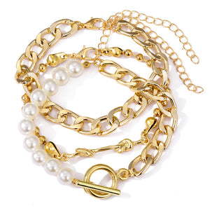 Pearl Heart Chain Bracelet Stack