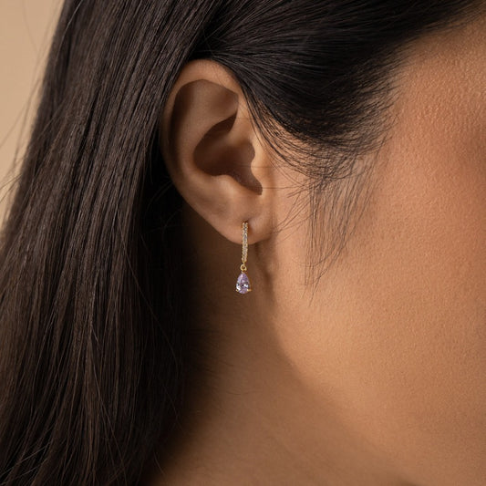 Avery Personalized Water Droplet Birthstone Drop Earrings