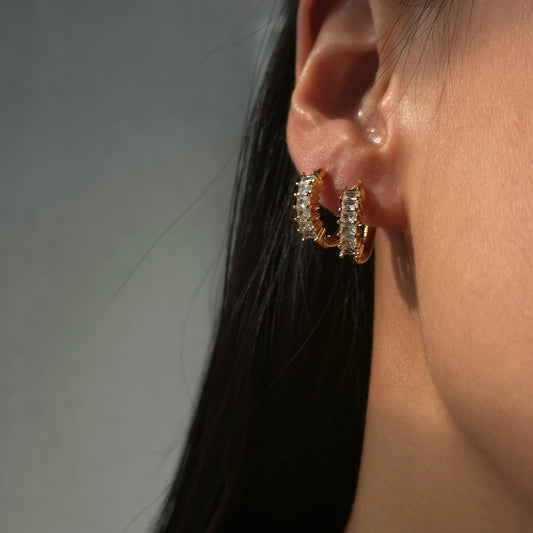 Elara Gold Baguette Hoop Earrings